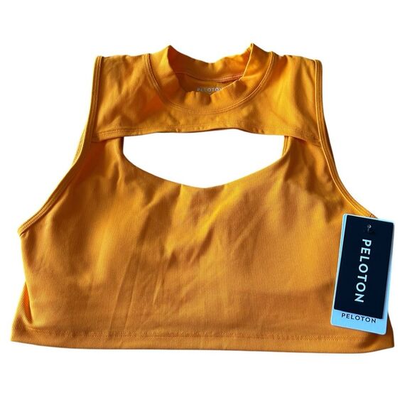 Peloton‎ Women’s M Cadet Rib High Neck Cutout Sports Bra Bright Orange Athletic - Picture 2 of 12